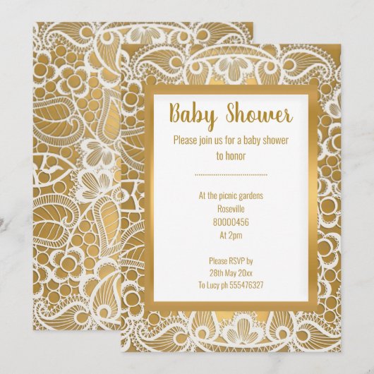 WIT GOLD LACE GOLD TRIM ELEGANT BABY SHOWER KAART (Voorkant / Achterkant)