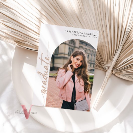 Wit Goud 2025 Afstuderen Uitnodiging met Foto