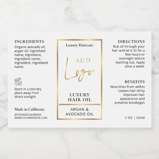 Wit & Goud 2 OZ Druppelfles Waterdicht Label Voedselcontainer Etiket (Enkel label)