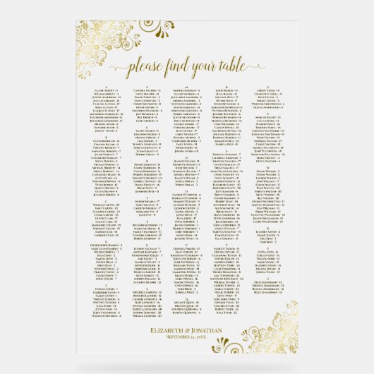 Wit & Goud 300 Persoon Alfabetische Zitting Grafie Acryl Bord (Voorkant)