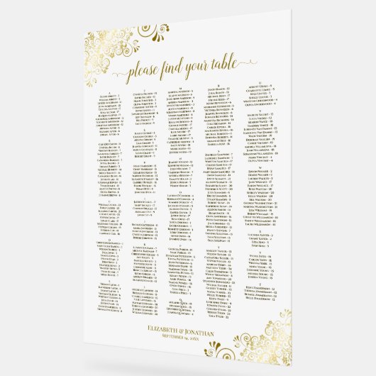 Wit & Goud 300 Persoon Alfabetische Zitting Grafie Acryl Bord (Hoek)