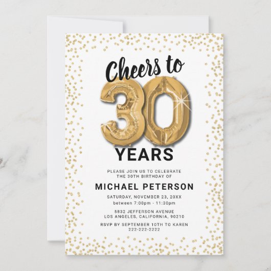 Wit Goud 30e verjaardagsfeestje Kaart (Voorkant)
