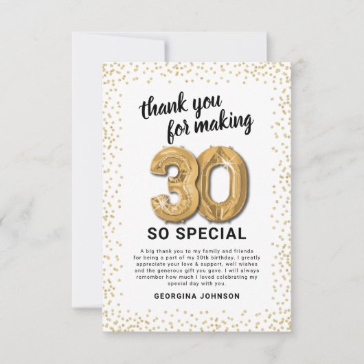 Wit Goud 30ste verjaardag Bedankkaart (Voorkant)