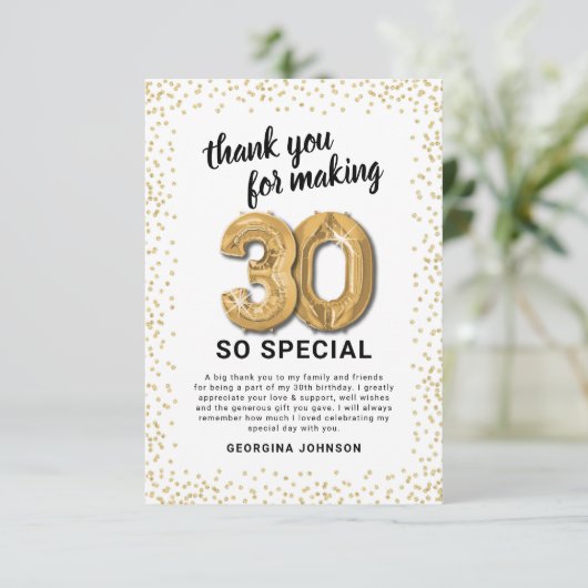 Wit Goud 30ste verjaardag Bedankkaart (Staand voorkant)