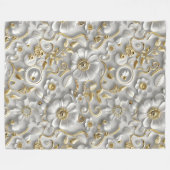 Wit & Goud 3D Bloemen Decoratief Patroon Fleece Deken (Voorkant (Horizontaal))