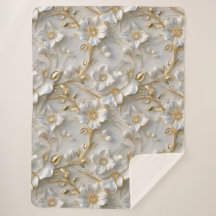 Wit & Goud 3D Bloemen Decoratief Patroon