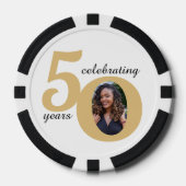 Wit & Goud 50 Foto Vijftig jaar 50ste verjaardag Poker Chips (Voorkant)