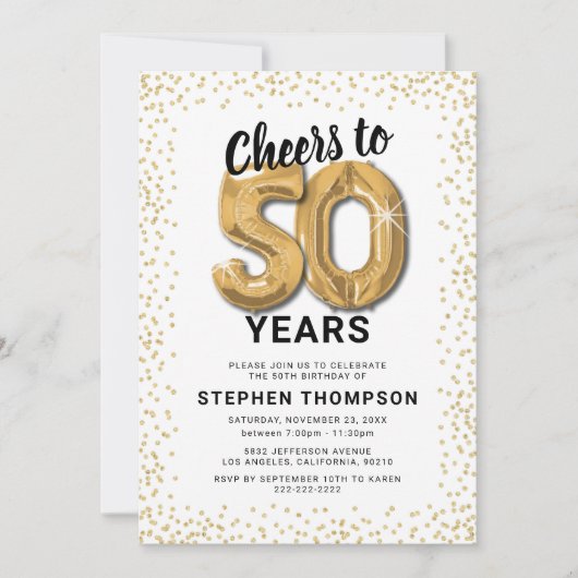Wit Goud 50e Verjaardagsfeestje Kaart (Voorkant)