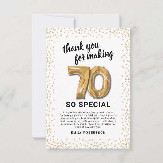 Wit Goud 70ste verjaardag Bedankkaart (Voorkant)