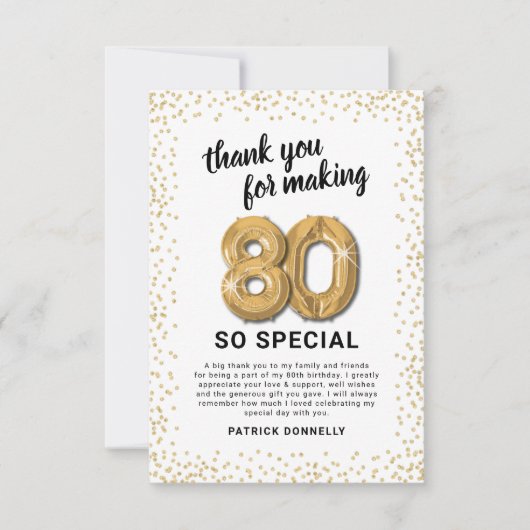 Wit Goud 80ste verjaardag Bedankkaart (Voorkant)
