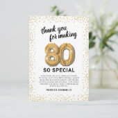 Wit Goud 80ste verjaardag Bedankkaart (Staand voorkant)