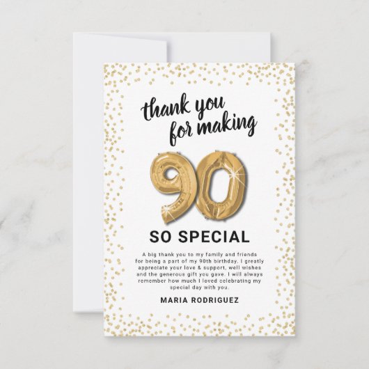 Wit Goud 90ste verjaardag Bedankkaart (Voorkant)