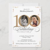 Wit Goud Aangepaste Foto 100e Verjaardagsfeestje Kaart (Voorkant)