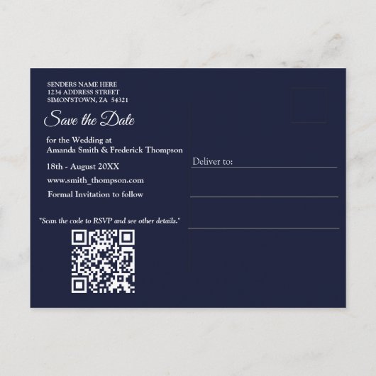 Wit & Goud abstracte bloemetjes op Simmery Blue Si Aankondigingskaart (Achterkant)