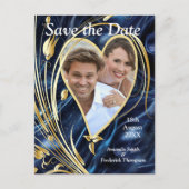 Wit & Goud abstracte bloemetjes op Simmery Blue Si Aankondigingskaart (Voorkant)