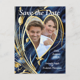 Wit & Goud abstracte bloemetjes op Simmery Blue Si Aankondigingskaart