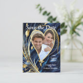 Wit & Goud abstracte bloemetjes op Simmery Blue Si Aankondigingskaart (Staand voorkant)