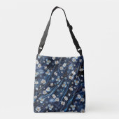 Wit & Goud abstracte bloemetjes op Simmery Blue Si Crossbody Tas (Achterkant)