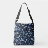 Wit & Goud abstracte bloemetjes op Simmery Blue Si Crossbody Tas (Voorkant)