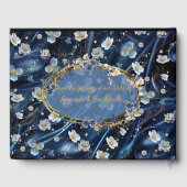 Wit & Goud abstracte bloemetjes op Simmery Blue Si Gastenboek (Achterkant)