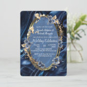 Wit & Goud abstracte bloemetjes op Simmery Blue Si Kaart (Staand voorkant)