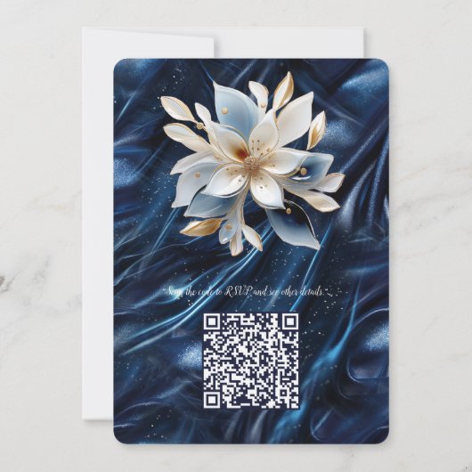 Wit & Goud abstracte bloemetjes op Simmery Blue Si Kaart (Achterkant)