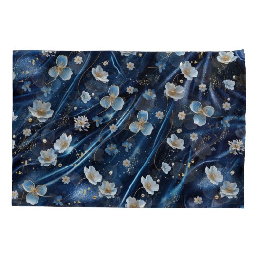 Wit & Goud abstracte bloemetjes op Simmery Blue Si Kussensloop (Achterkant)