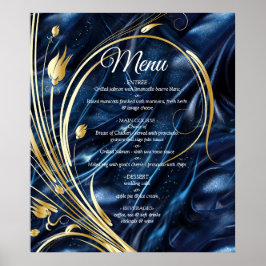 Wit & Goud abstracte bloemetjes op Simmery Blue Si Poster