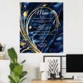 Wit & Goud abstracte bloemetjes op Simmery Blue Si Poster (Thuiskantoor)