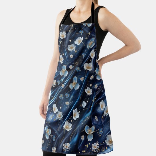 Wit & Goud abstracte bloemetjes op Simmery Blue Si Schort (Insitu)