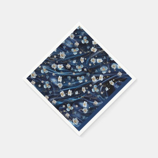 Wit & Goud abstracte bloemetjes op Simmery Blue Si Servet (Hoek)