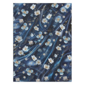Wit & Goud abstracte bloemetjes op Simmery Blue Si Tafelkleed (Voorkant)