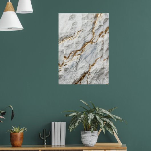 Wit Goud Ader Marmer Luxe Abstract Kunst Poster (Woonkamer 1)