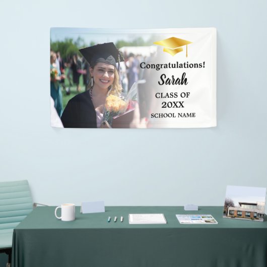 Wit | Goud Afstuderen Custom Fotoklasse van 2025 Spandoek (Beurs)