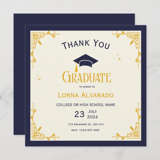 Wit Goud  Afstuderen Dank u kaart (Voorkant / Achterkant)
