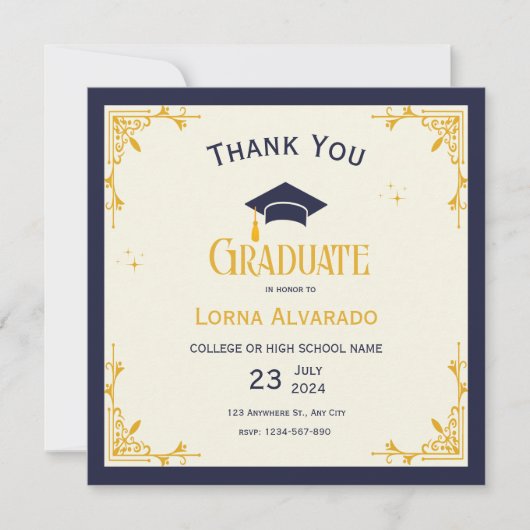 Wit Goud  Afstuderen Dank u kaart (Voorkant)