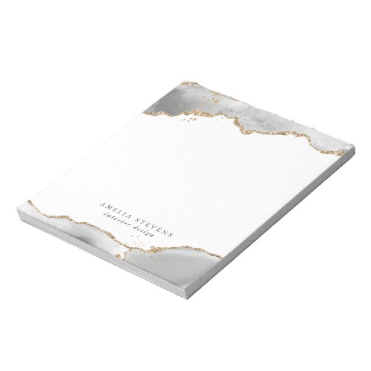 Wit & Goud Agate Zakelijk Notitieblok (Linkerzijde)