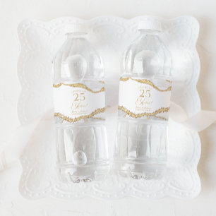 Wit Goud Agatisch 25-jarig Huwelijksjubileum Feest Waterfles Etiket