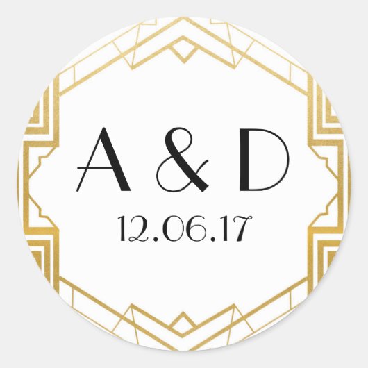 Wit & Goud Art Deco 1920's Ronde Stickers Label (Voorkant)