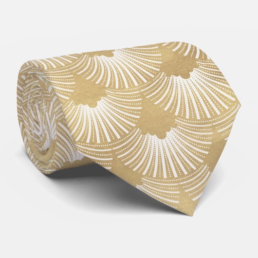 Wit & Goud Art-deco geometrisch patroon Stropdas (Opgerold)