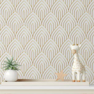 Wit Goud Art Deco Geometrische Boog Behang