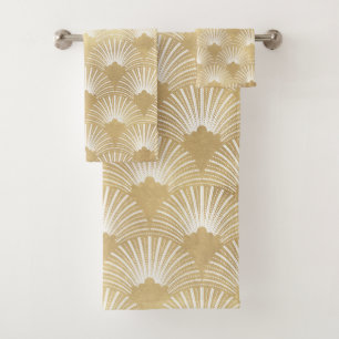 Wit & goud art deco patroon bad handdoek