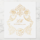 Wit & Goud Barok Romantisch Crest Monogram Wijn Etiket (Enkel label)