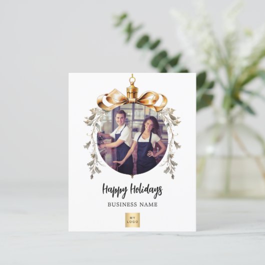 Wit goud bauble foto zakelijke kerstkaart (Staand voorkant)