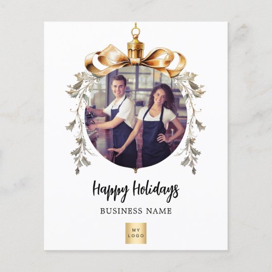 Wit goud bauble foto zakelijke kerstkaart (Voorkant)