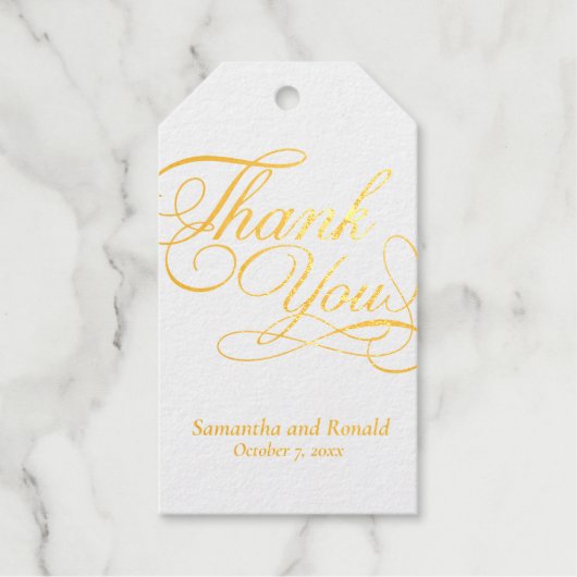 Wit & Goud Bedankt Calligrafie Trouwen Cadeaulabels (Voorkant)