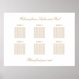 Wit Goud Beige 6 Tafel Trouw Stoelenkaart Poster