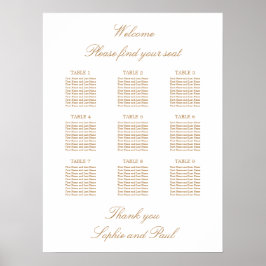 Wit Goud Beige 9 Tafel Trouw Stoelenkaart Poster