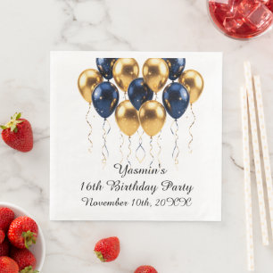Wit Goud Blauwe Ballonnen Aangepaste Naam & Datum Servet