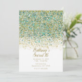Wit Goud & Blauwgroen Glitter Modern Coastal Sweet Kaart (Staand voorkant)